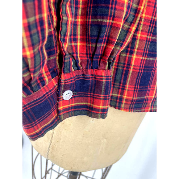 Vintage 80s Azur Button Front Blouse Red Plaid Long Sleeve Collared EUR 44 - Picture 7 of 8